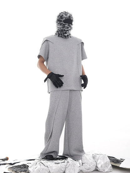 Deconstructed Patchwork Short Sleeve T-Shirt & Pants Setup WN18716