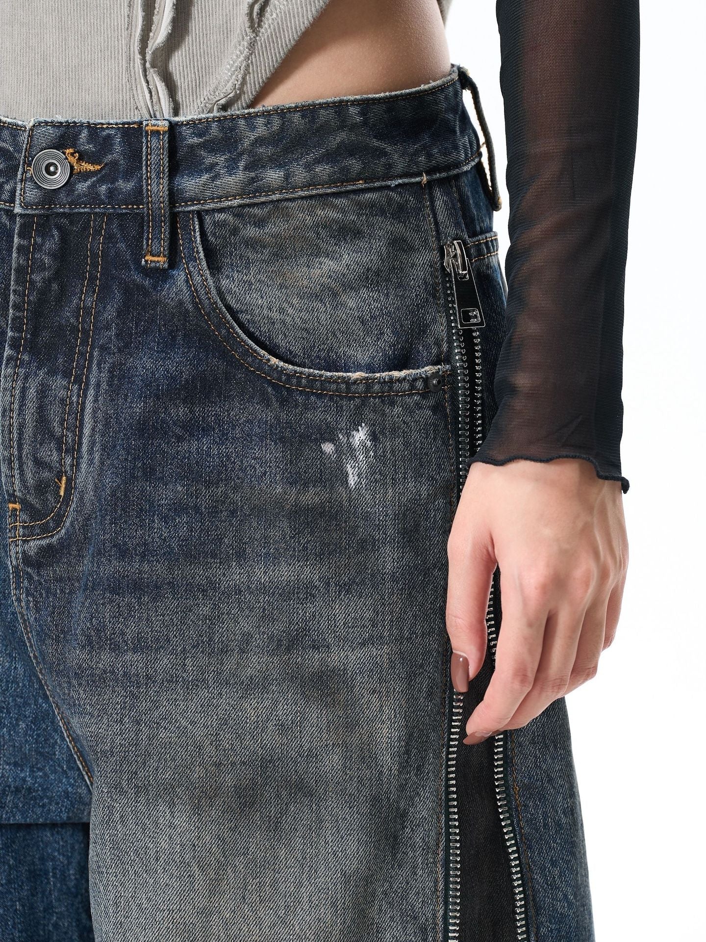 Panel Wash Wide Leg Denim Jeans WN23107