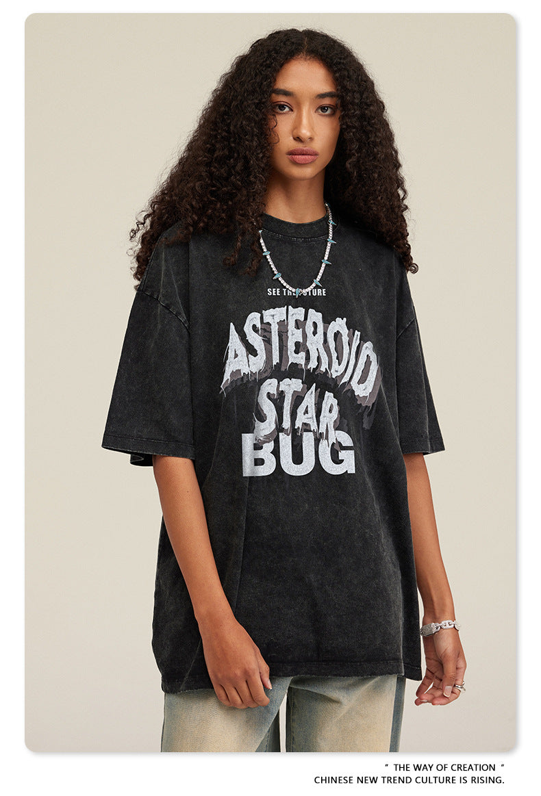 Washed Round Neck Pure Cotton Short Sleeve T-Shirt WN7832