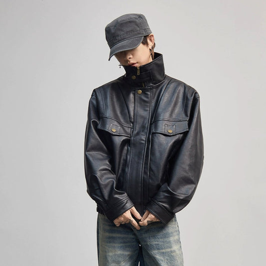 Standing Collor PU Leather Jacket WN21177