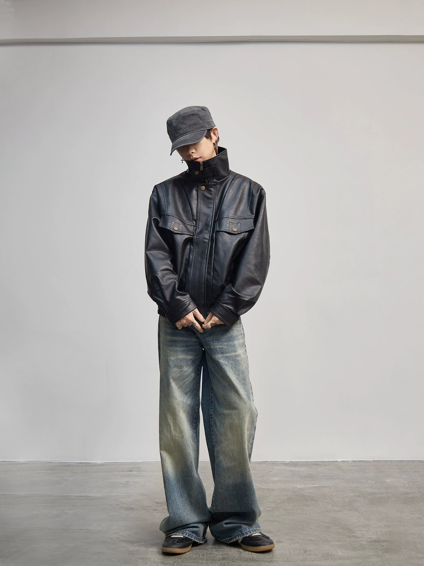 Standing Collor PU Leather Jacket WN21177