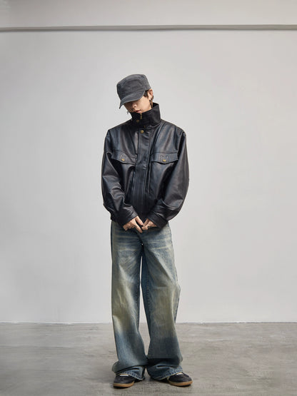 Standing Collor PU Leather Jacket WN21177