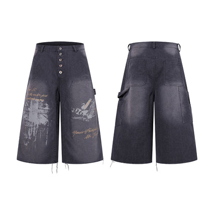 Denim Graffiti Damage Wide Leg Half Pants WN25658