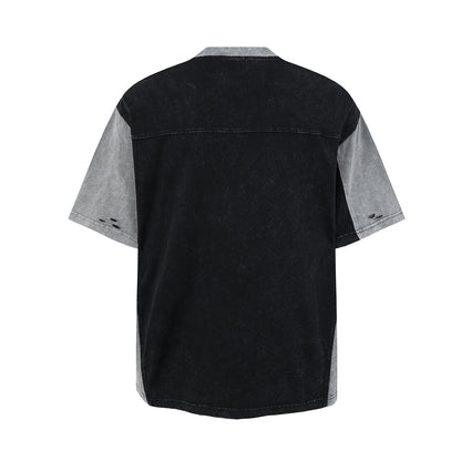 Washed Damage Patchwork Short Sleeve T-Shirt WN25685