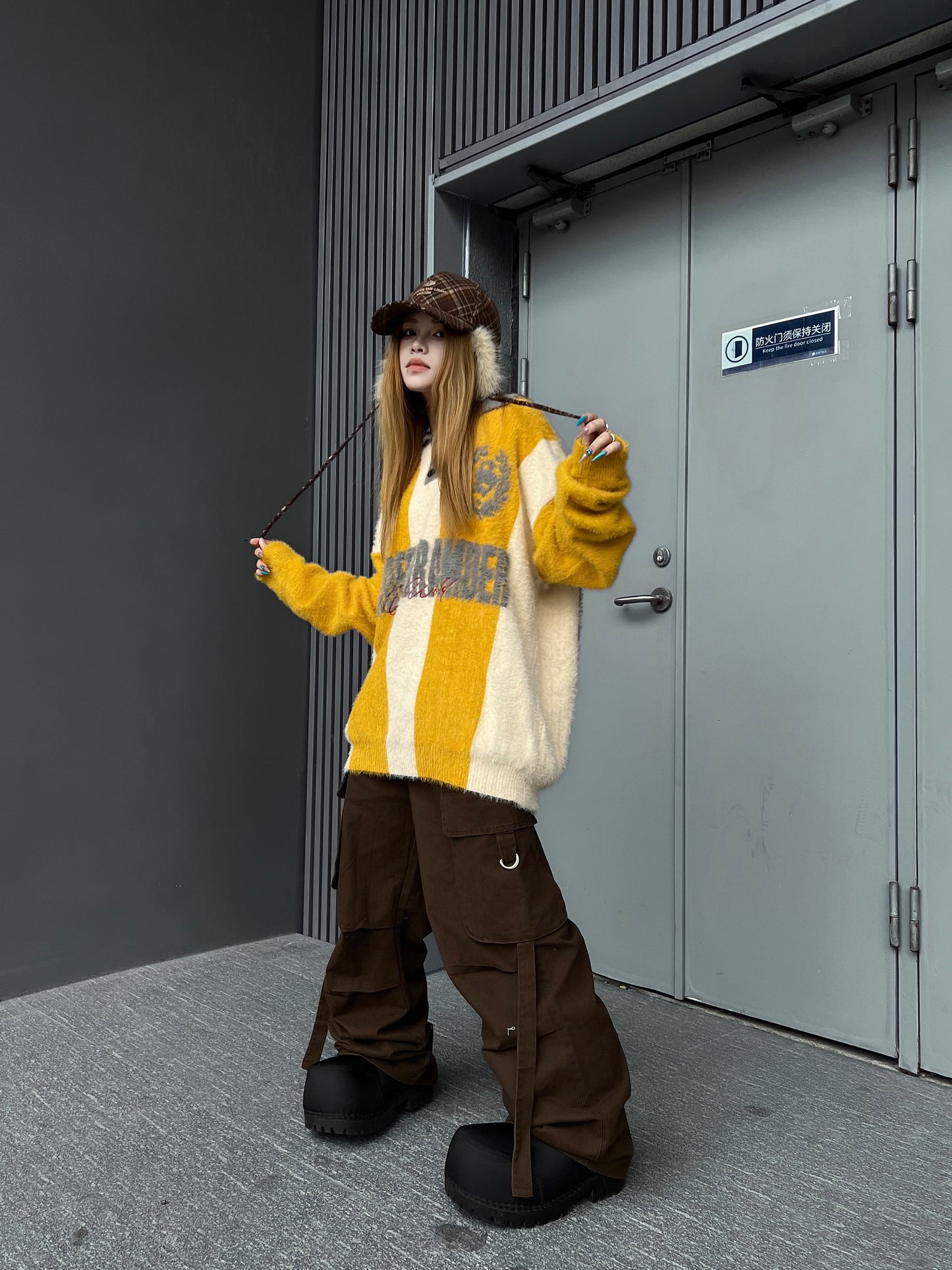 Stripe Embroidery Button Polo Knit Sweater WN24156