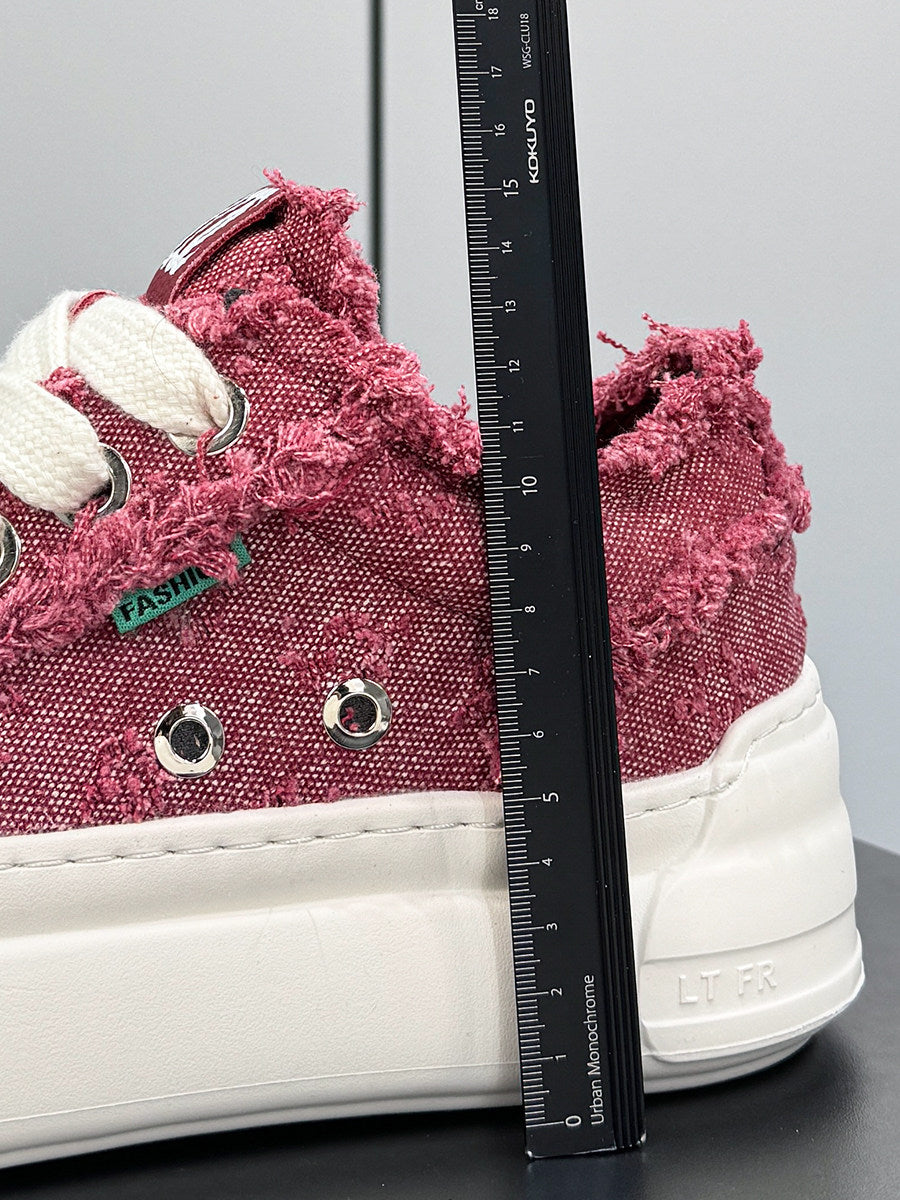 Chunky Platform Frayed Canvas Shell Toe Sneakers WN24840