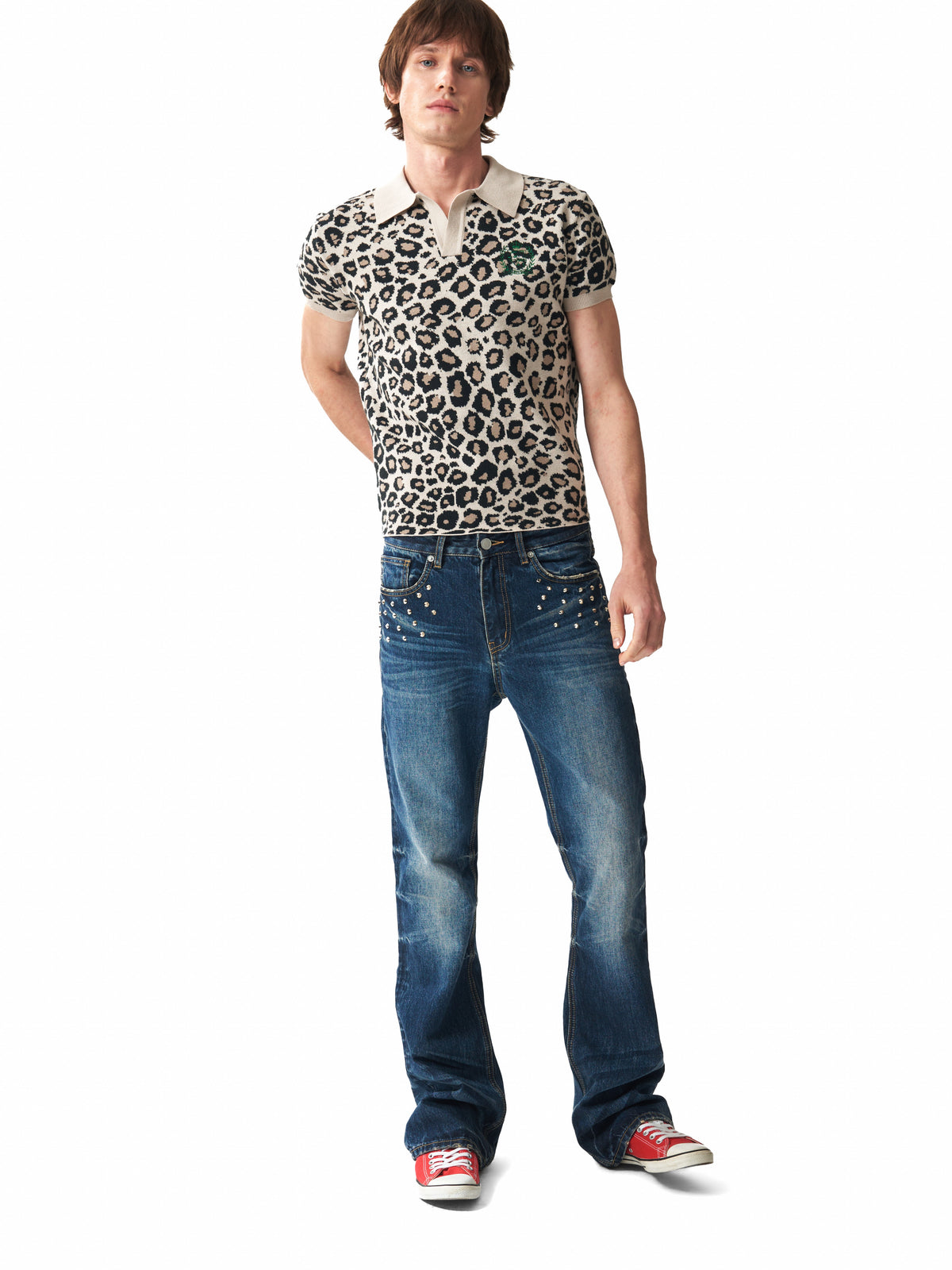 Leopard Logo Print Short Sleeve Polo Shirt WN27250