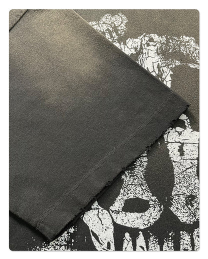 Graphic Print White Ink Digital Spray Short Sleeve T-Shirt WN16277