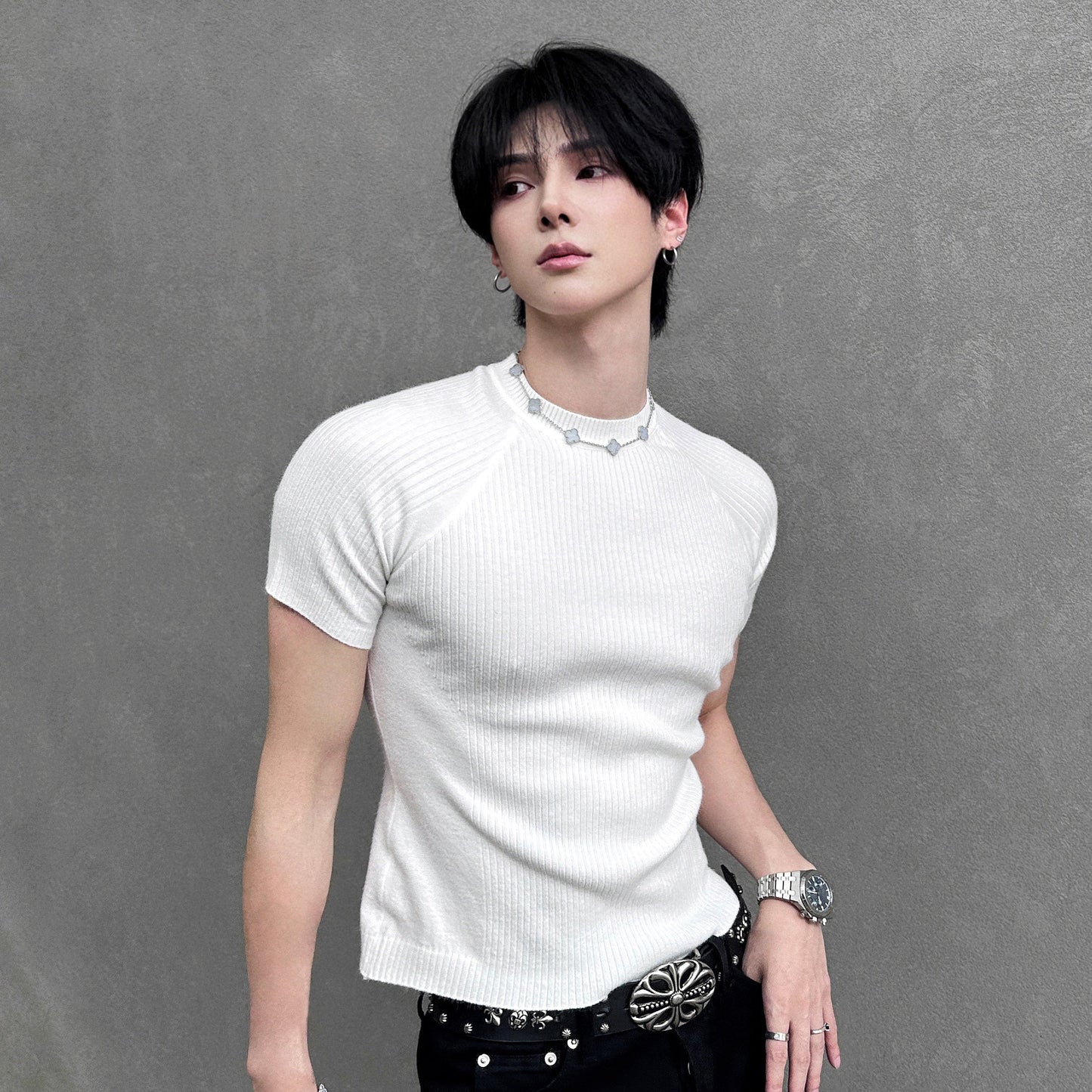 Ribbed Short Sleeve Knit T-shirt WN25093