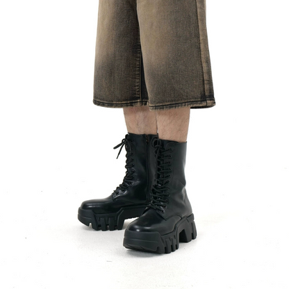 Round Toe Chunky Sole Tank Leather Martin Boots WN20788