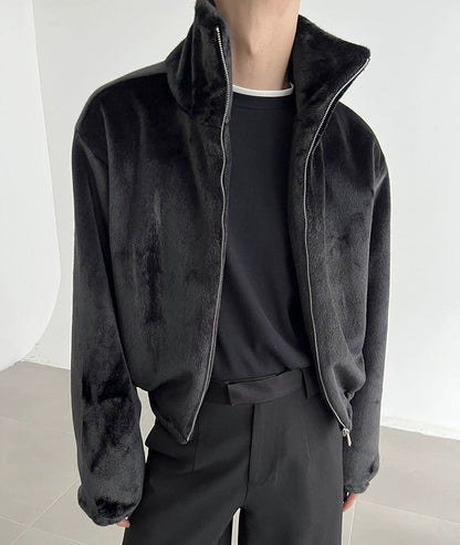 Fake Fur Stand Collar Zipper Jacket WN21585