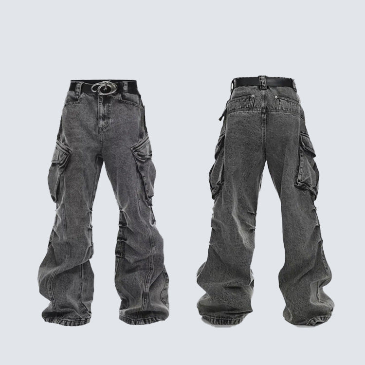 Washed Stacked Wide Leg Cargo Denim Jeans WN27943
