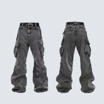 Washed Stacked Wide Leg Cargo Denim Jeans WN27943
