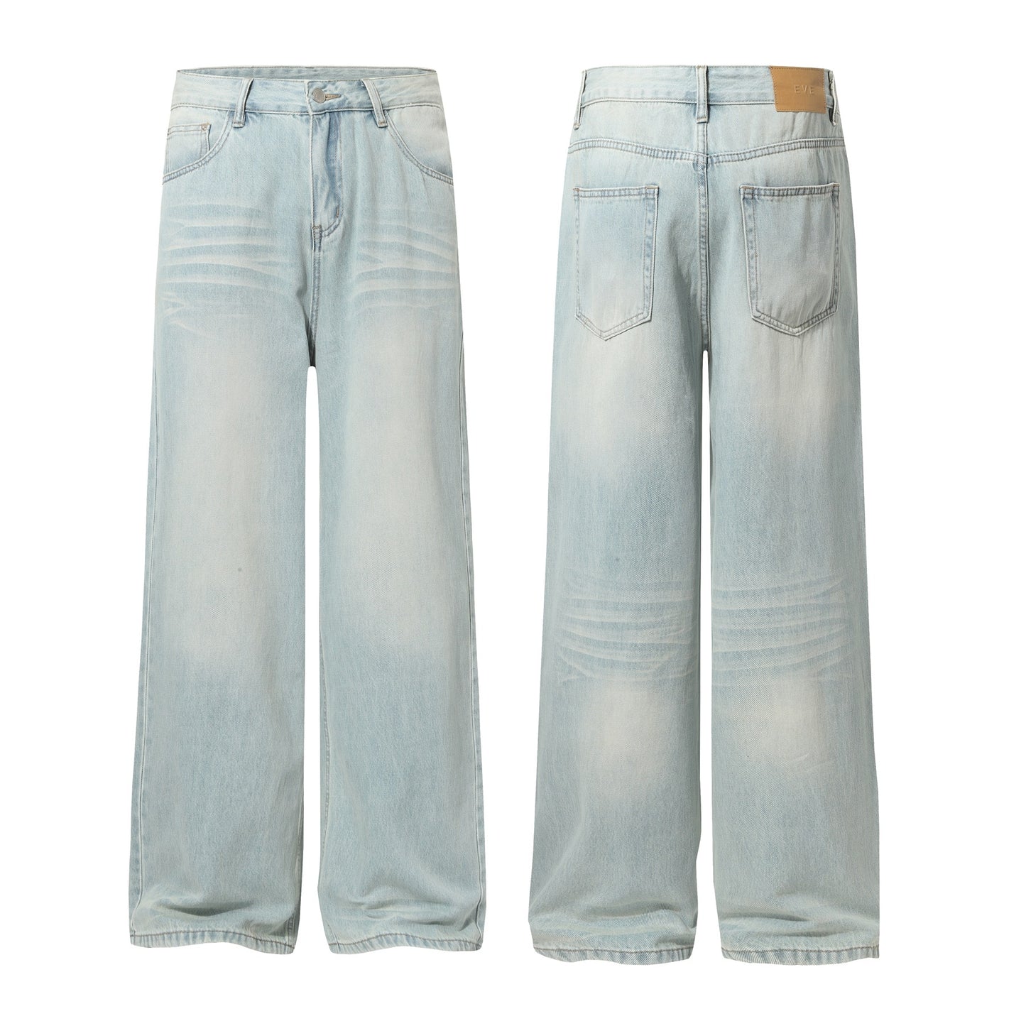 Washed Whisker Wide Leg Denim Jeans WN25873