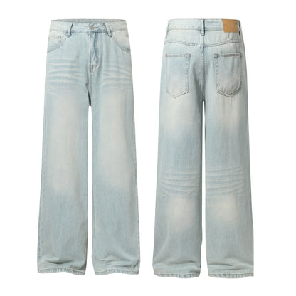Washed Whisker Wide Leg Denim Jeans WN25873