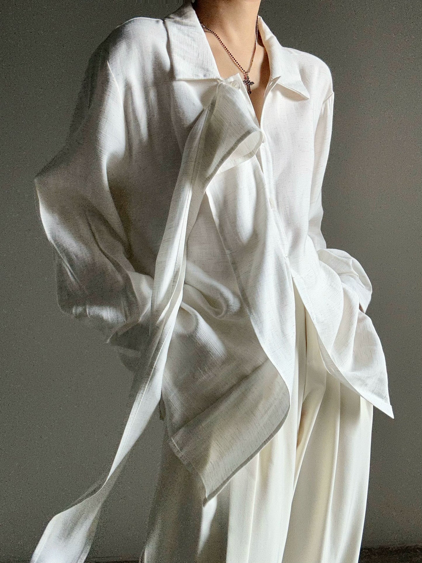 Draped Design Long Sleeve Shirt WN19673