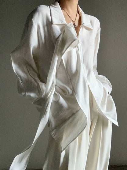 Draped Design Long Sleeve Shirt WN19673