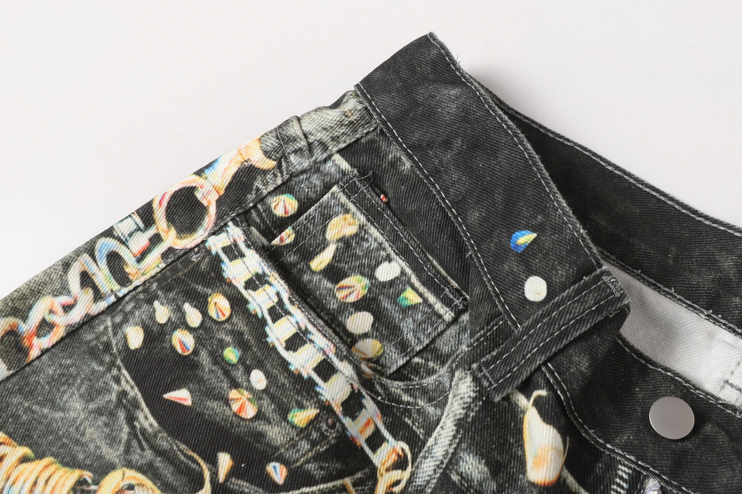 Chain Paint  3D Print Washed Wide Leg Denim Jeans WN25475