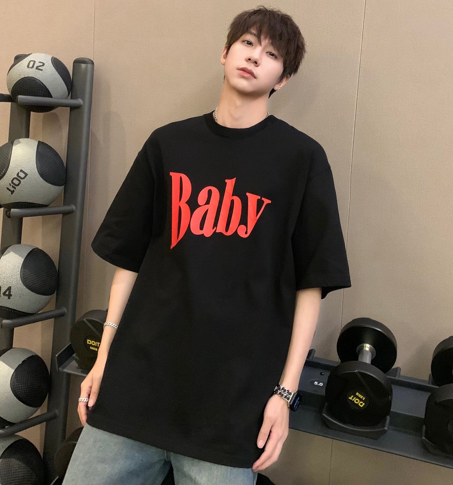 Heavyweight Letter Print Oversize Short Sleeve T-Shirt WN25277
