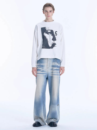 Faust Sequin Embroidery Washed Denim Jeans WN19041