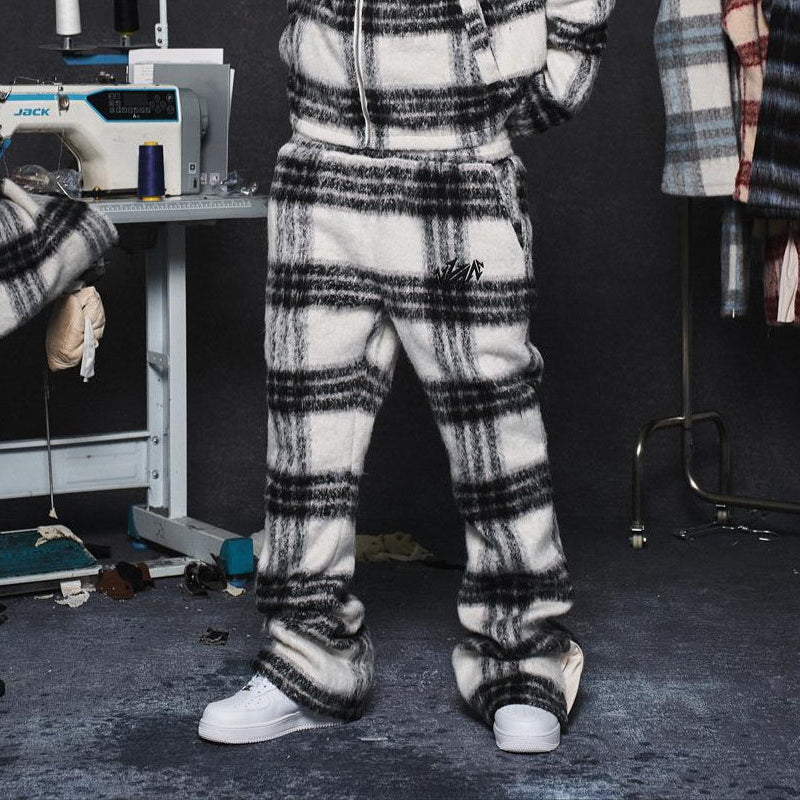 Mohair Jacquard Hooded Knit Jacket & Knit Pants Setup WN20981