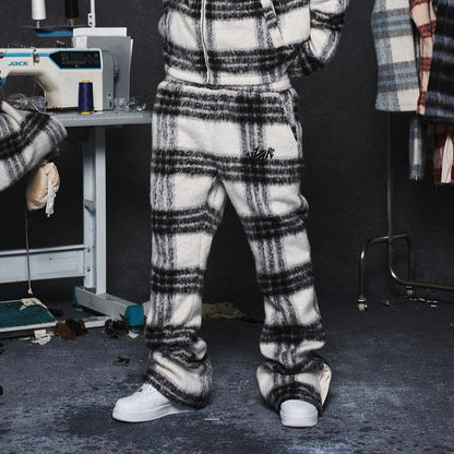 Mohair Jacquard Hooded Knit Jacket & Knit Pants Setup WN20981