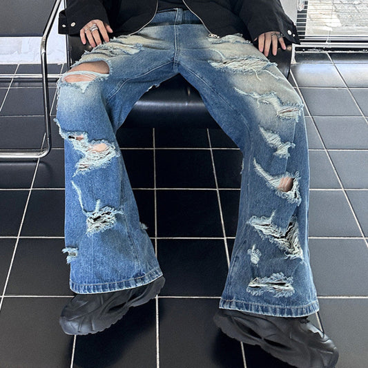 Damage Wide Leg Denim Jeans WN25158