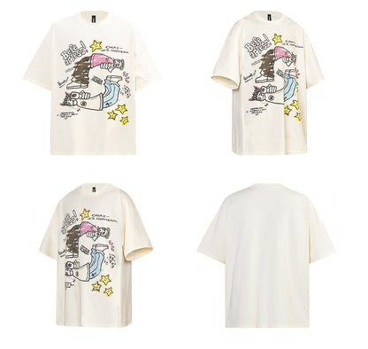 Graffiti Cartoon Print Oversize Short Sleeve T-Shirt WN26239