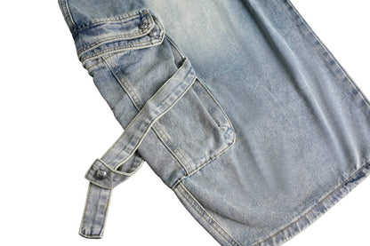 Bleached Cargo Pocket Wide Leg Denim Jeans WN27998