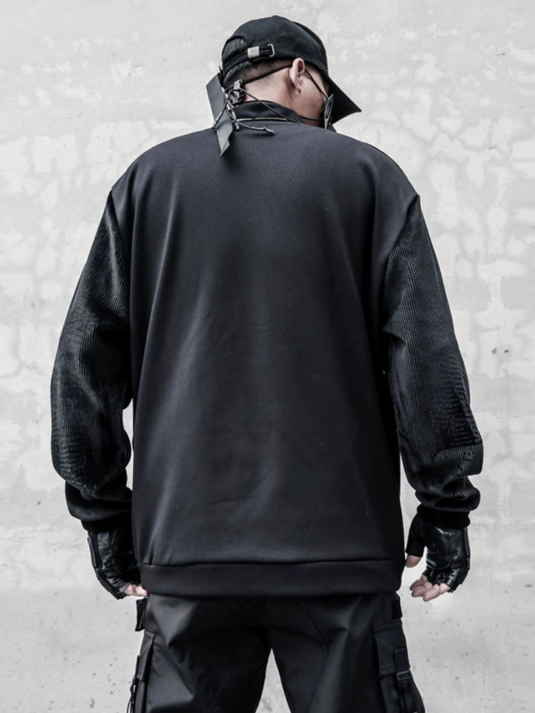 Half Neck Fleece Lining Mix Patch Sweatshirt WN22386