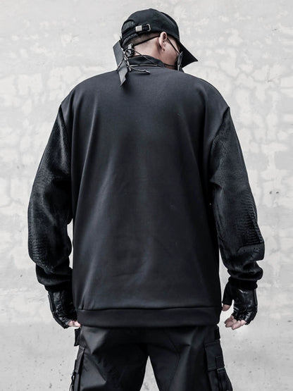 Half Neck Fleece Lining Mix Patch Sweatshirt WN22386