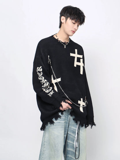 Gothic Cross Jacquard Oversize Knit Sweater WN21053