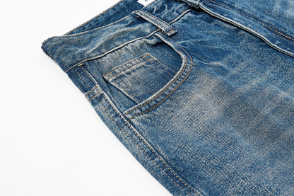 Embroidery Curved Wide Leg Denim Jeans WN25554