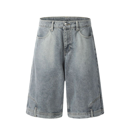 Washed Deconstruction Wide Leg Denim Half Jeans WN26112