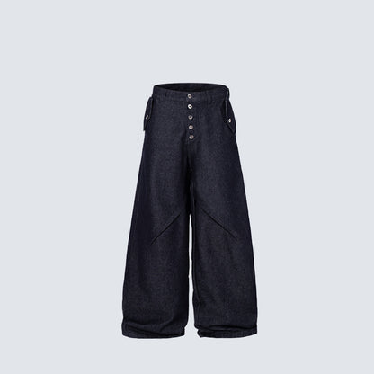 Multi-Button Deconstructed Draped Wide Leg Denim Jeans WN27903