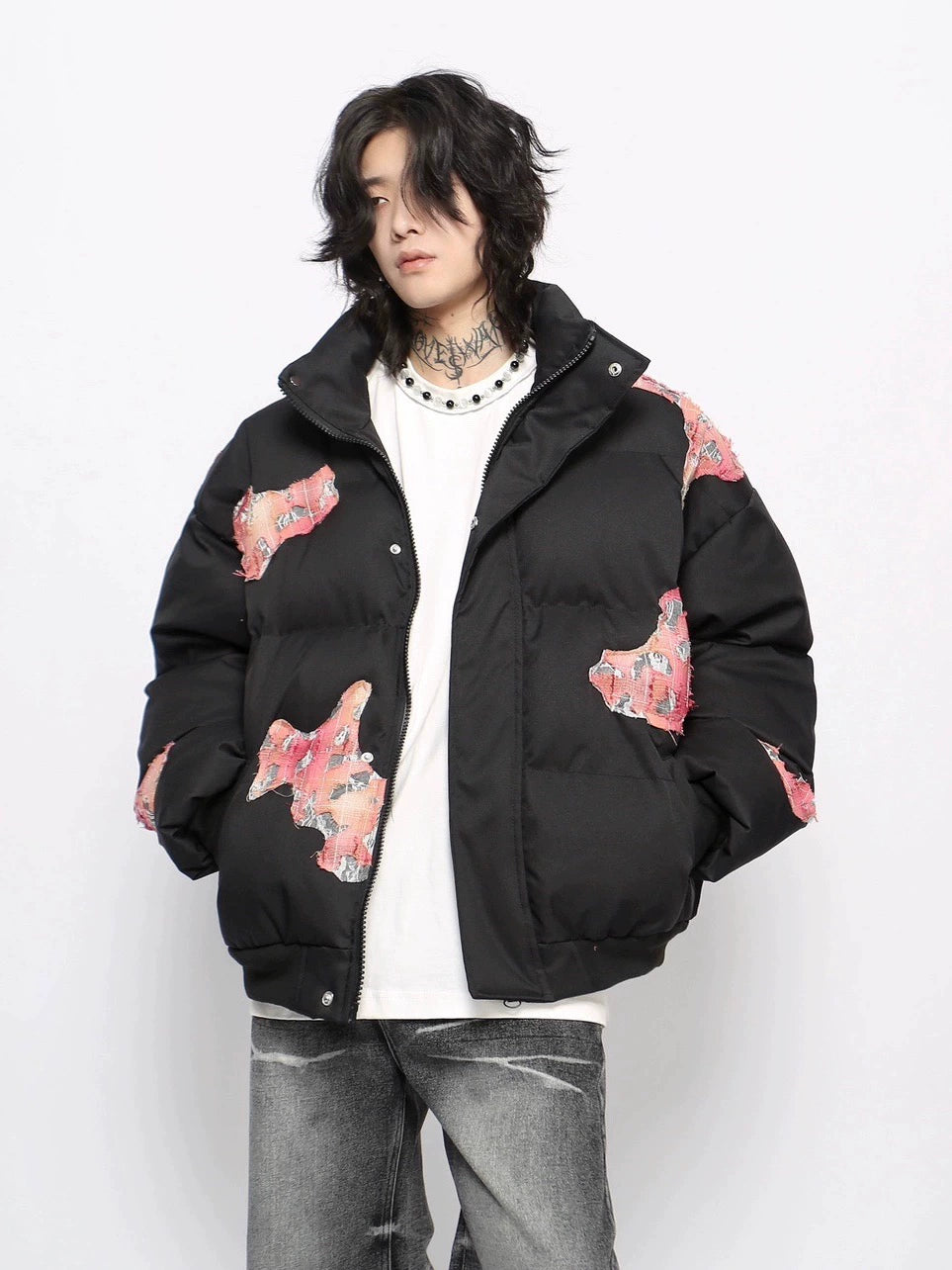 Thick Patchwork Stand Neck Puffer Jacket WN10957