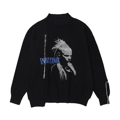 Asymmetric Drawstring Patchwork Knit Sweater WN12585