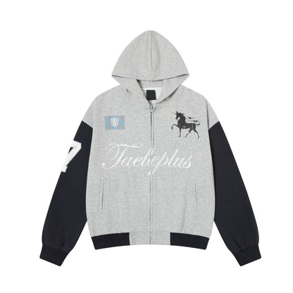 Fake Layered Short Zipper Hoodie WN21435