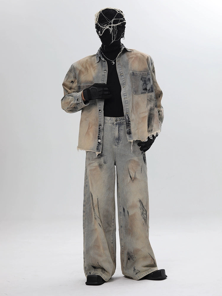 Deconstructed Gradient Denim Jacket & Denim Jeans Setup WN18662