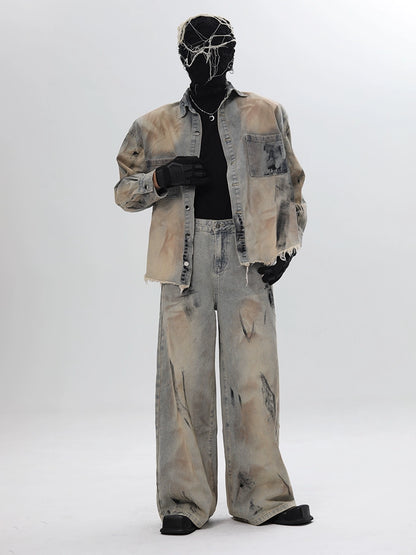 Deconstructed Gradient Denim Jacket & Denim Jeans Setup WN18662