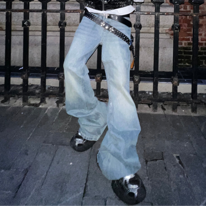 Faded Wide Leg Denim Jeans WN24068
