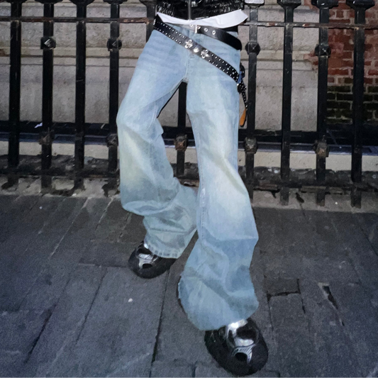 Faded Wide Leg Denim Jeans WN24068