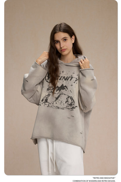 Spray Print Damage Cut0off Pullover Hoodie WN9991