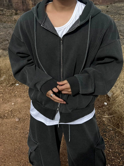 Double Zipper Hoodie & Wide Leg Cargo Sweatpants Setup WN20243