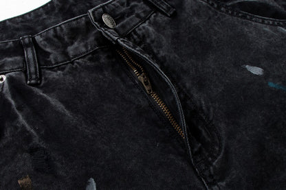Paint Damage Cargo Straight Denim Jeans WN28093