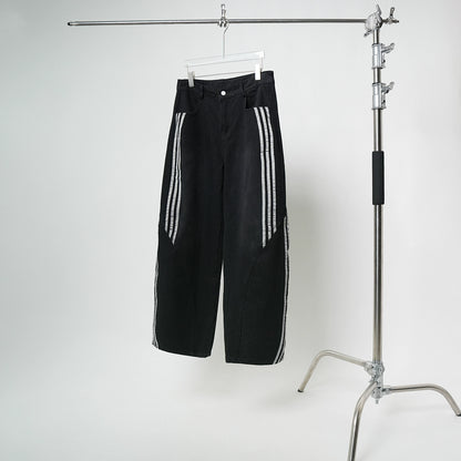 Side Stripe Curved Wide Leg Denim Jeans WN17396