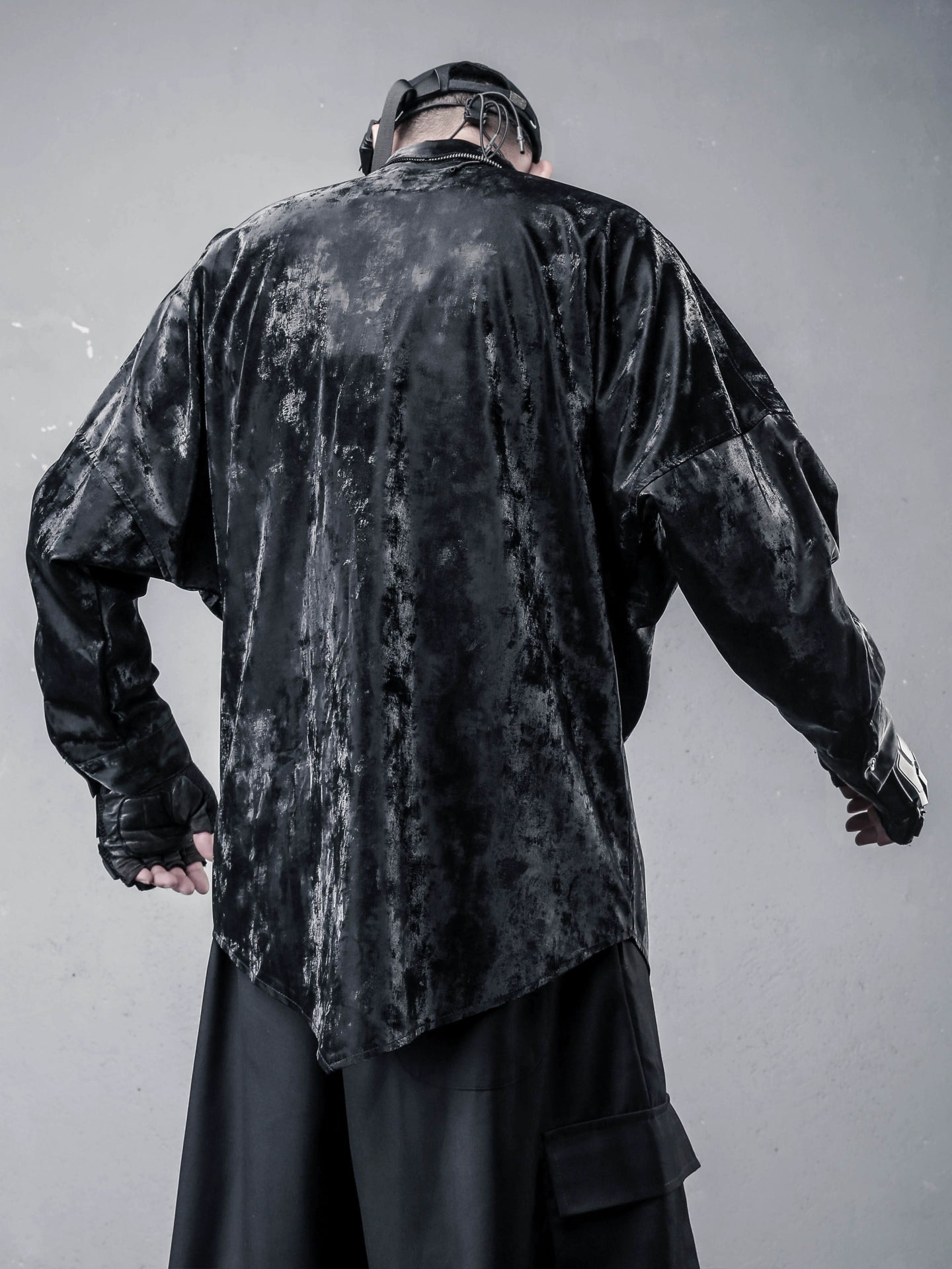 PU Leather Gloss Oversize Long Sleeve Shirt WN22327