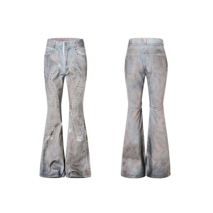 Deconstructed Paint Damage Stand Neck Short Denim Jacket & Denim Jeans Setup WN23280