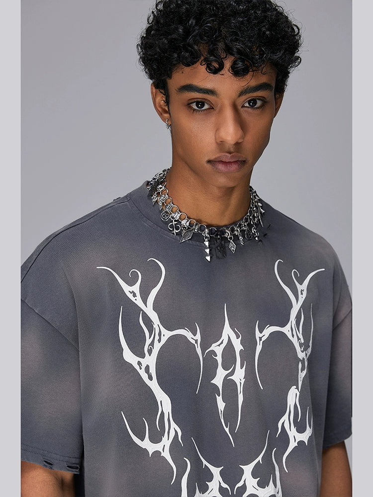 3D Paste Print Spray Wash Heavyweight Short Sleeve T-Shirt WN17958