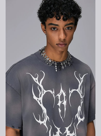 3D Paste Print Spray Wash Heavyweight Short Sleeve T-Shirt WN17958